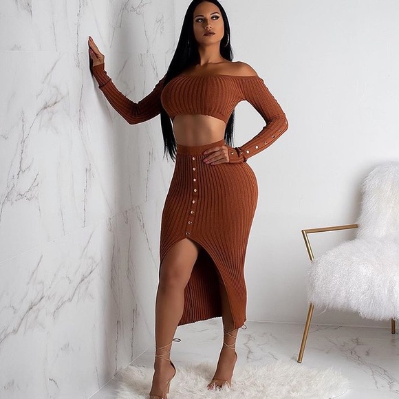 Large Left! Don’t Rush Me Skirt Set in BROWN - Picture 3 of 8